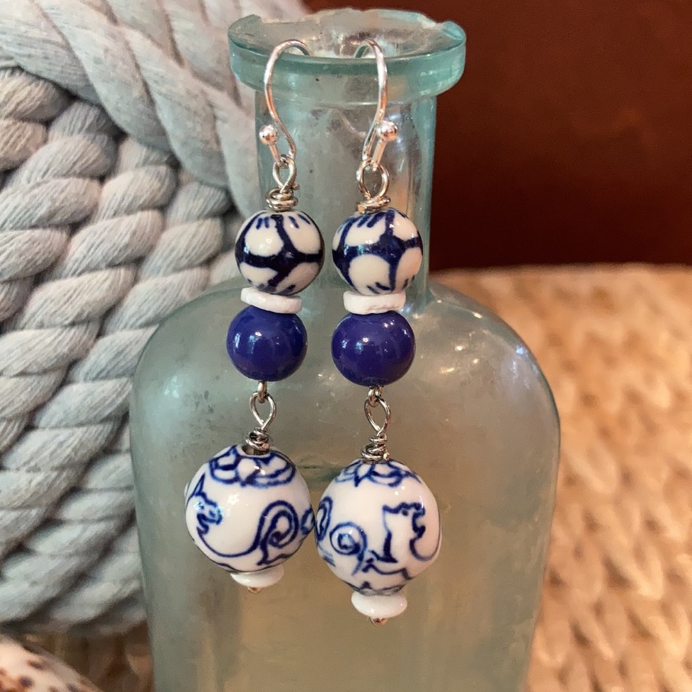 Handmade earrings with vintage Delft Bead …